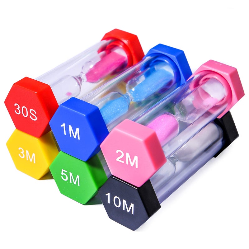 PROLOSO 6 Pcs Colorful Sand Timers Set Platic Sandglass Hourglass Sand Clock Timer 30sec/ 1min/ 2mins/ 3 Minutes/ 5 Minute/ 10mins for Kids Games Classroom Home Office Kitchen - Image 2